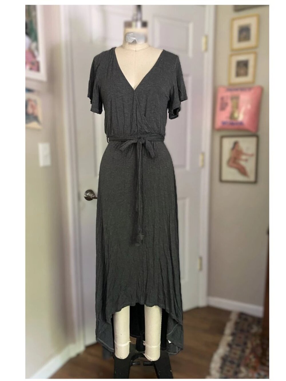 NORDSTROM Heather GRAY Stretch Classic Chic High-Low Retro SUN Dress *SMALL*